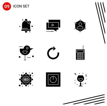 9 conjunto de glifos sólidos universales para aplicaciones web y móviles gorrión conexión de otoño elementos de diseño de vector editables personales del usuario