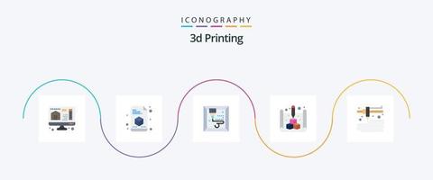 3d Printing Flat 5 Icon Pack Including modeling. 3d. 3d. web. blueprint vector