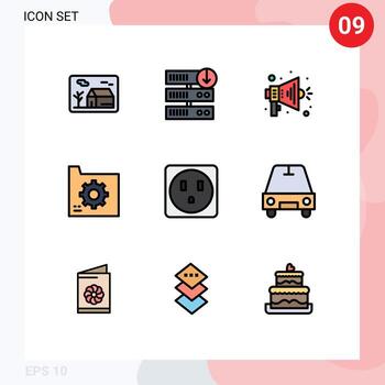 9 paquete de color plano de línea de relleno de interfaz de usuario de signos y símbolos modernos del servidor de documentos eléctricos descargar base de datos conectar elementos de diseño vectorial editables vector