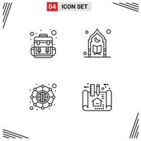 Pictogram Set of 4 Simple Filledline Flat Colors of bag hierarchy islam prayer apartment Editable Vector Design Elements