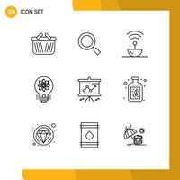 9 User Interface Outline Pack of modern Signs and Symbols of startup light antenna innovation space Editable Vector Design Elements