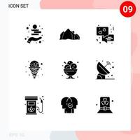 User Interface Pack of 9 Basic Solid Glyphs of dessert waffle scene ice cream cream Editable Vector Design Elements