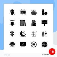 16 User Interface Solid Glyph Pack of modern Signs and Symbols of light interior sign furniture space Editable Vector Design Elements