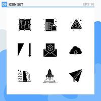 Universal Icon Symbols Group of 9 Modern Solid Glyphs of email communication alert sorting descending Editable Vector Design Elements