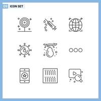 Group of 9 Modern Outlines Set for fall seo world network marketing Editable Vector Design Elements