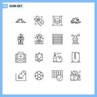 Pictogram Set of 16 Simple Outlines of business mountain copy layers landscape nature Editable Vector Design Elements