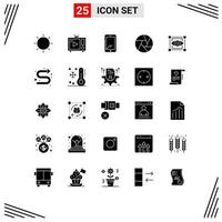 Modern Set of 25 Solid Glyphs and symbols such as focus aperture tv set iphone mobile Editable Vector Design Elements