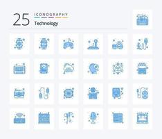 Technology 25 Blue Color icon pack including presentation. joystick. control pad. game. control vector