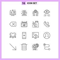 16 User Interface Outline Pack of modern Signs and Symbols of delete backspace conservation digital dollar Editable Vector Design Elements