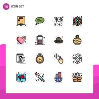 Set of 16 Commercial Flat Color Filled Lines pack for battery broken garden breakup layer Editable Creative Vector Design Elements