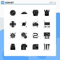 Set of 16 Modern UI Icons Symbols Signs for hills castle scene ancient scary Editable Vector Design Elements