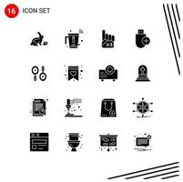 conjunto de pictogramas de 16 glifos sólidos simples de dispositivos de palo computadoras de internet deporte elementos de diseño vectorial editables vector