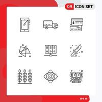 Group of 9 Outlines Signs and Symbols for motion effects truck abstract debit Editable Vector Design Elements