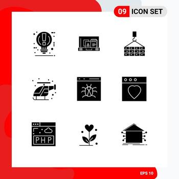 Set of 9 Modern UI Icons Symbols Signs for app helicopter briefcase fast crane Editable Vector Design Elements
