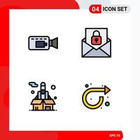 Stock Vector Icon Pack of 4 Line Signs and Symbols for cam rocket communication lock arrow Editable Vector Design Elements