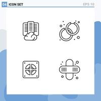 Set of 4 Modern UI Icons Symbols Signs for cloud mechanical server earrings plumbing Editable Vector Design Elements