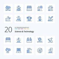 20 Science And Technology Blue Color icon Pack like work management team management study of earth surface authority responsibility lab glassware vector