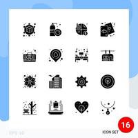 16 Universal Solid Glyphs Set for Web and Mobile Applications case first aid money love hearts Editable Vector Design Elements