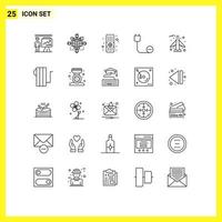 Universal Icon Symbols Group of 25 Modern Lines of power devices operation cord tv Editable Vector Design Elements