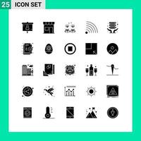 Group of 25 Solid Glyphs Signs and Symbols for internet hosting news retail feed present Editable Vector Design Elements