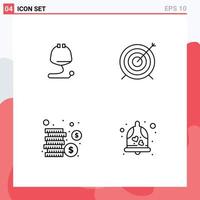 Group of 4 Filledline Flat Colors Signs and Symbols for medical coins stethoscope goal bell Editable Vector Design Elements