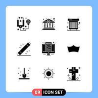 Pack of 9 creative Solid Glyphs of hardware electronic computer electric system Editable Vector Design Elements