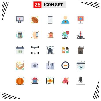 Editable Vector Line Pack of 25 Simple Flat Colors of design crop smart phone user follow Editable Vector Design Elements