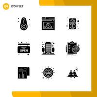 9 Universal Solid Glyphs Set for Web and Mobile Applications office building computer supermarket board Editable Vector Design Elements