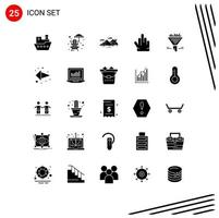 Mobile Interface Solid Glyph Set of 25 Pictograms of funnel filter hill high five fingers Editable Vector Design Elements