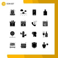 16 Thematic Vector Solid Glyphs and Editable Symbols of microphone motivation mobile box preparation Editable Vector Design Elements