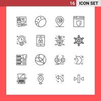 16 Thematic Vector Outlines and Editable Symbols of lock thinking map solutions shield Editable Vector Design Elements