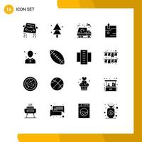 Mobile Interface Solid Glyph Set of 16 Pictograms of male christian city upload business Editable Vector Design Elements