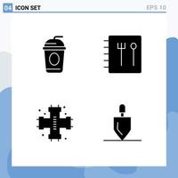 User Interface Pack of 4 Basic Solid Glyphs of cola system book pipes gardening Editable Vector Design Elements