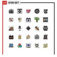 Mobile Interface Filled line Flat Color Set of 25 Pictograms of doctor on call roll programming film love Editable Vector Design Elements