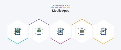 paquete de iconos de 25 líneas completas de aplicaciones móviles que incluye la aplicación. galería. Mensajero. solicitud. en línea vector