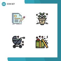 Filledline Flat Color Pack of 4 Universal Symbols of document baby pen office pram Editable Vector Design Elements