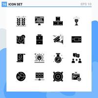 Set of 16 Commercial Solid Glyphs pack for map prize web advert medal stock Editable Vector Design Elements