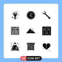 Solid Glyph Pack of 9 Universal Symbols of landscape web page wireless site construction Editable Vector Design Elements