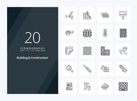 20 icono de esquema de construcción y construcción para presentación vector