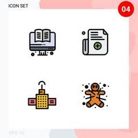 Set of 4 Vector Filledline Flat Colors on Grid for online cookie form gps gingerbread man Editable Vector Design Elements