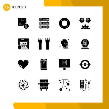 16 glifos sólidos universales establecidos para aplicaciones web y móviles gdpr mecanización alojamiento ingeniería ciencia ciencia aplicada elementos de diseño de vectores editables