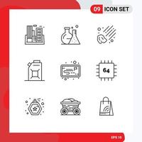 Outline Pack of 9 Universal Symbols of workflow project science oil engine Editable Vector Design Elements