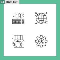 Set of 4 Vector Filledline Flat Colors on Grid for attach living tools globe cog Editable Vector Design Elements