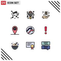 Modern Set of 9 Filledline Flat Colors Pictograph of data arrow farming location gear Editable Vector Design Elements