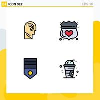 Set of 4 Modern UI Icons Symbols Signs for access shield mind medical badge Editable Vector Design Elements