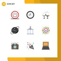 Universal Icon Symbols Group of 9 Modern Flat Colors of affiliate traveling drink bank saturn Editable Vector Design Elements