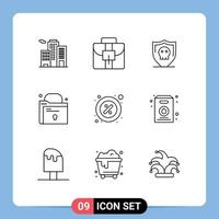 User Interface Pack of 9 Basic Outlines of rent percent secure part lock Editable Vector Design Elements