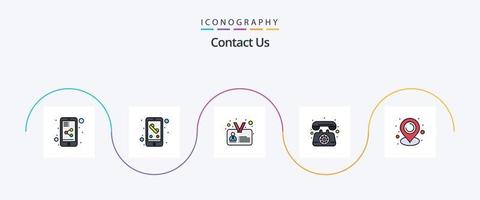 Contact Us Line Filled Flat 5 Icon Pack Including communication. location. identification. call. phone vector