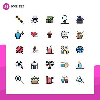 Set of 25 Vector Filled line Flat Colors on Grid for system globe seminar global laboratory Editable Vector Design Elements