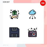 4 Creative Icons Modern Signs and Symbols of christmas diskette hand connection save Editable Vector Design Elements